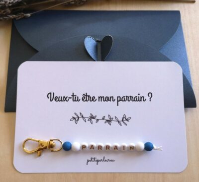 Carte demande Parrain + porte-clé doré - Petiteperlecrea